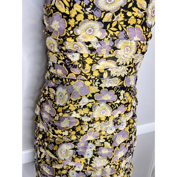 New Zara One-Shoulder Floral Ruched Mini Dress - Picture 4 of 10